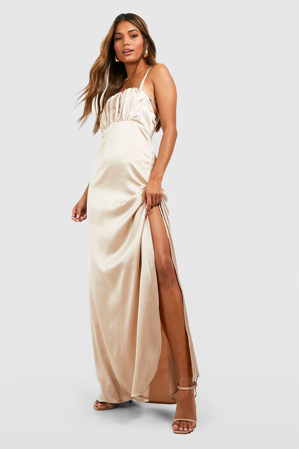 Satin Occasion Ruched Slip Maxi Dress