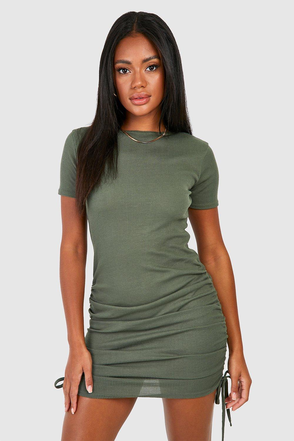 Rouched Detail Ribbed Mini Bodycon Dress