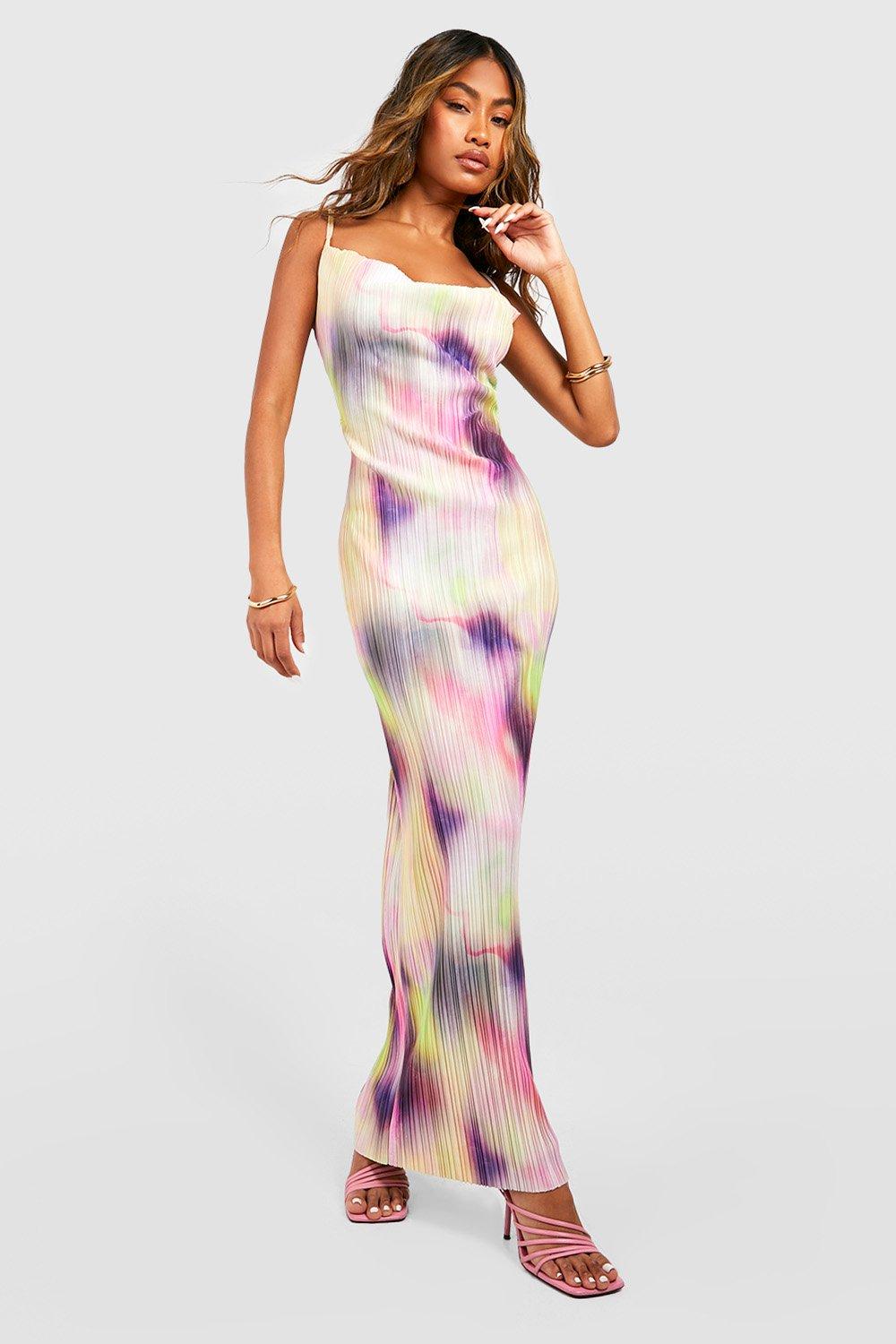 Abstract Printed Plisse Maxi Dress