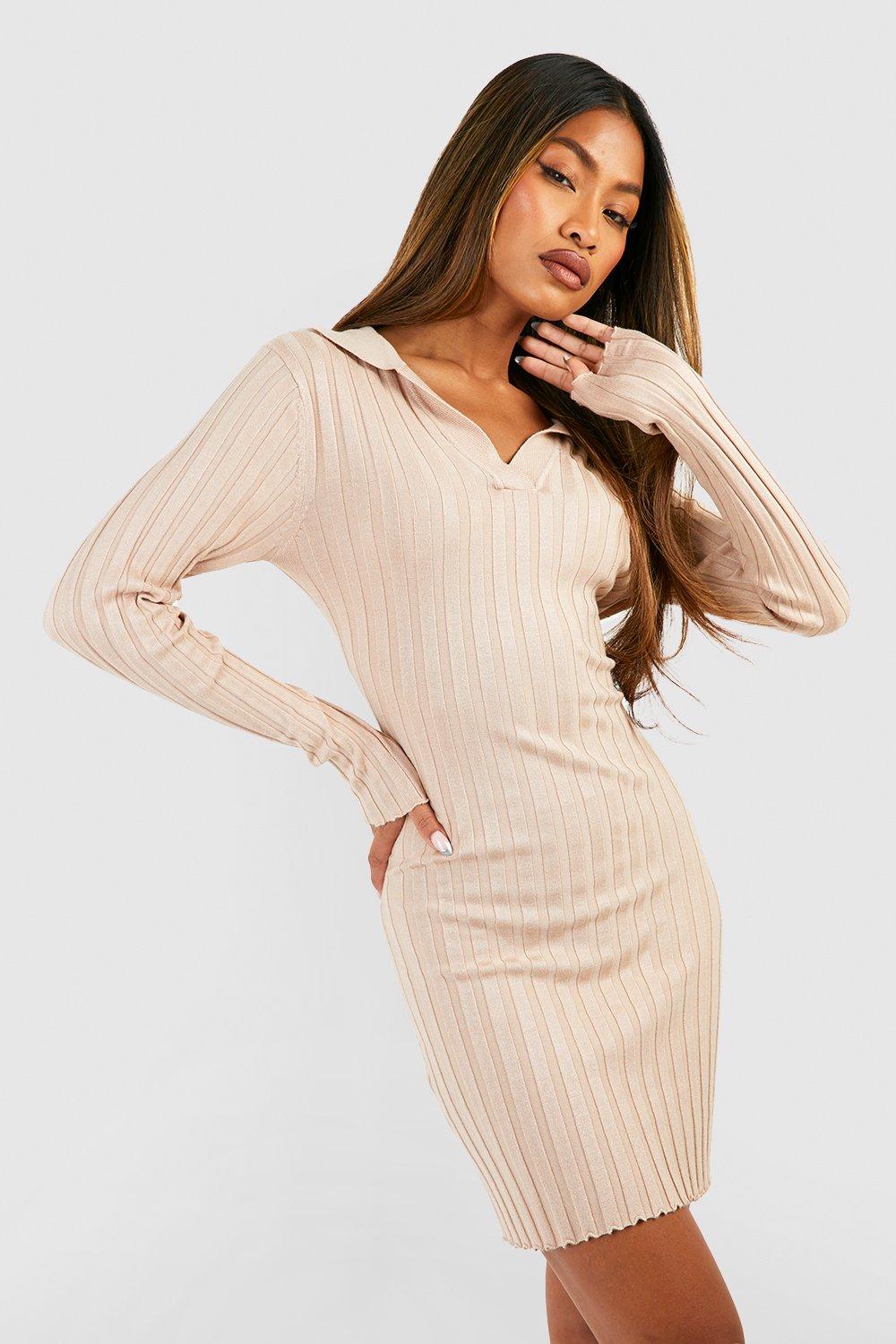 Wide Rib Polo Collar Knitted Dress