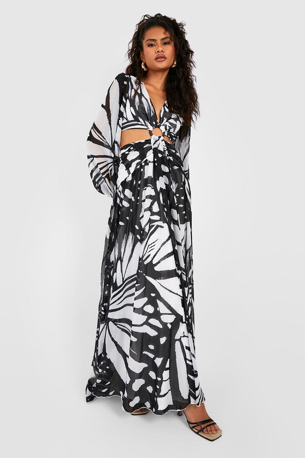 Abstract Butterfly Cut Out Maxi Dress