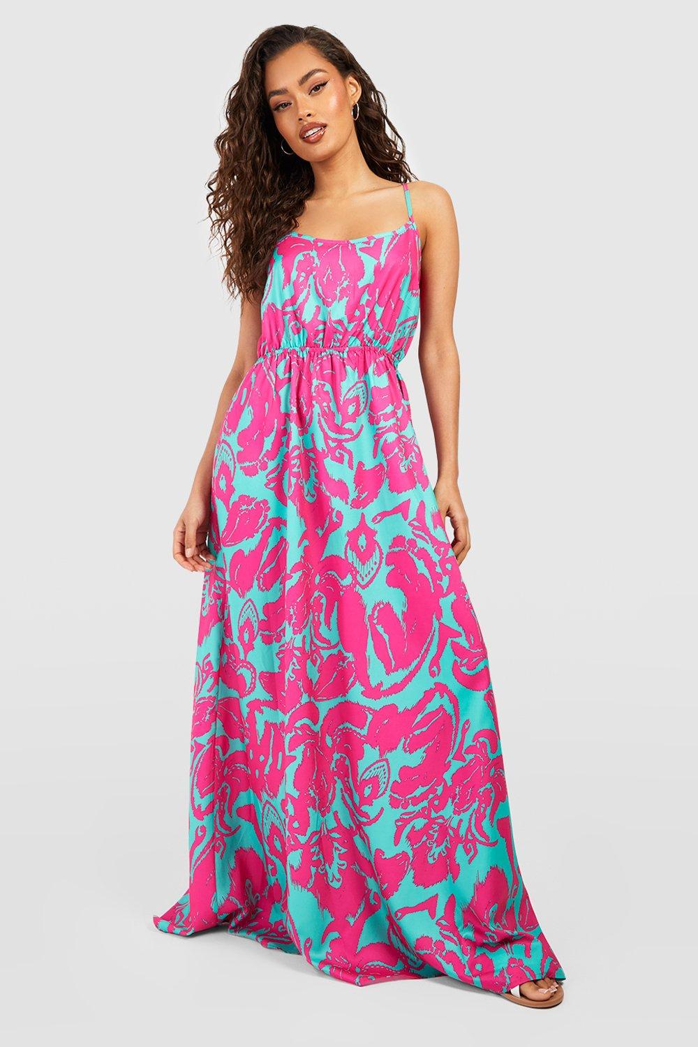 Abstract Strappy Maxi Dress