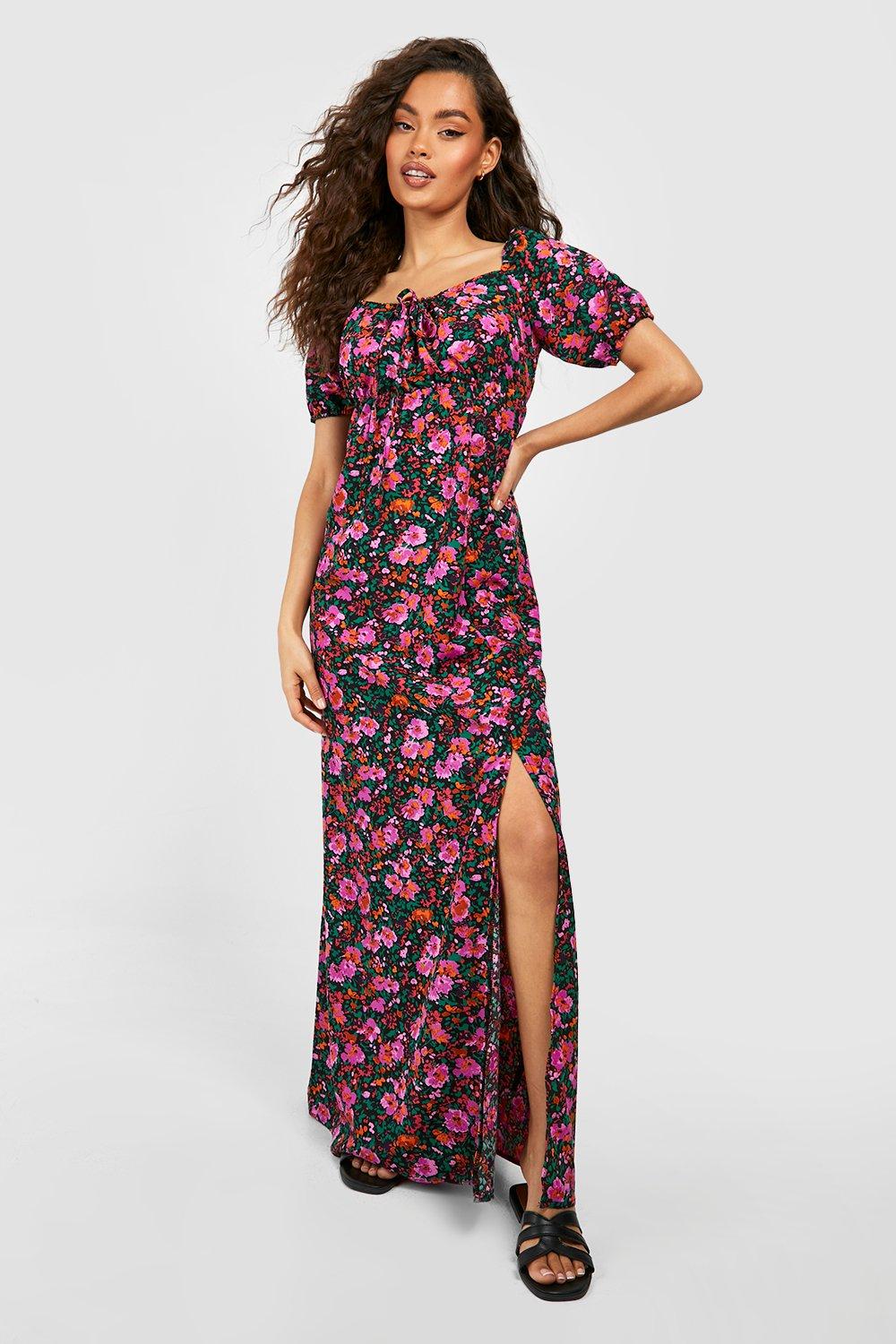 Floral Ruched Detail Maxi Dress