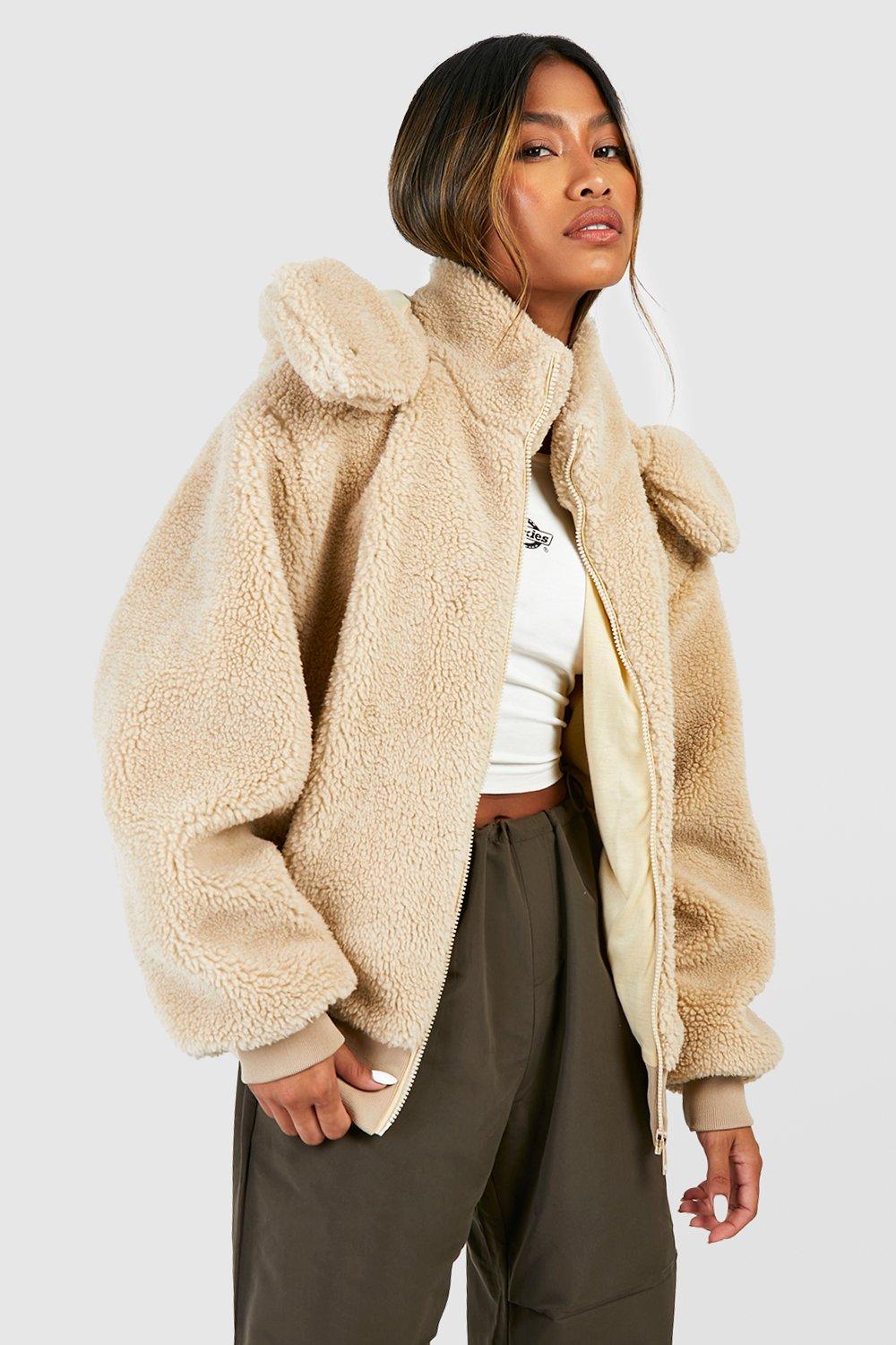Jackets & Coats, Hooded Faux Fur Zip Detail Jacket