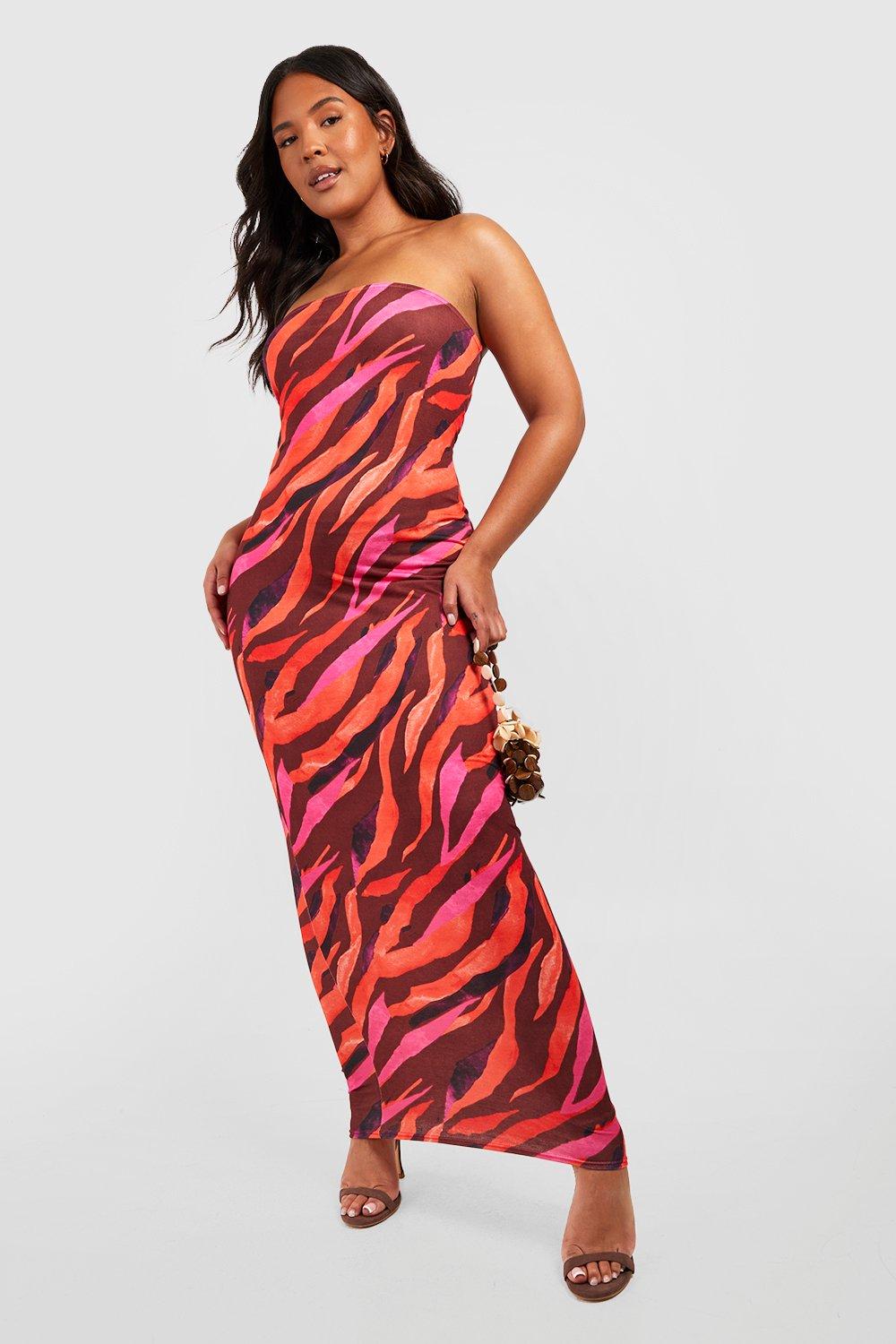 Plus Jersey Zebra Bandeau Maxi Dress