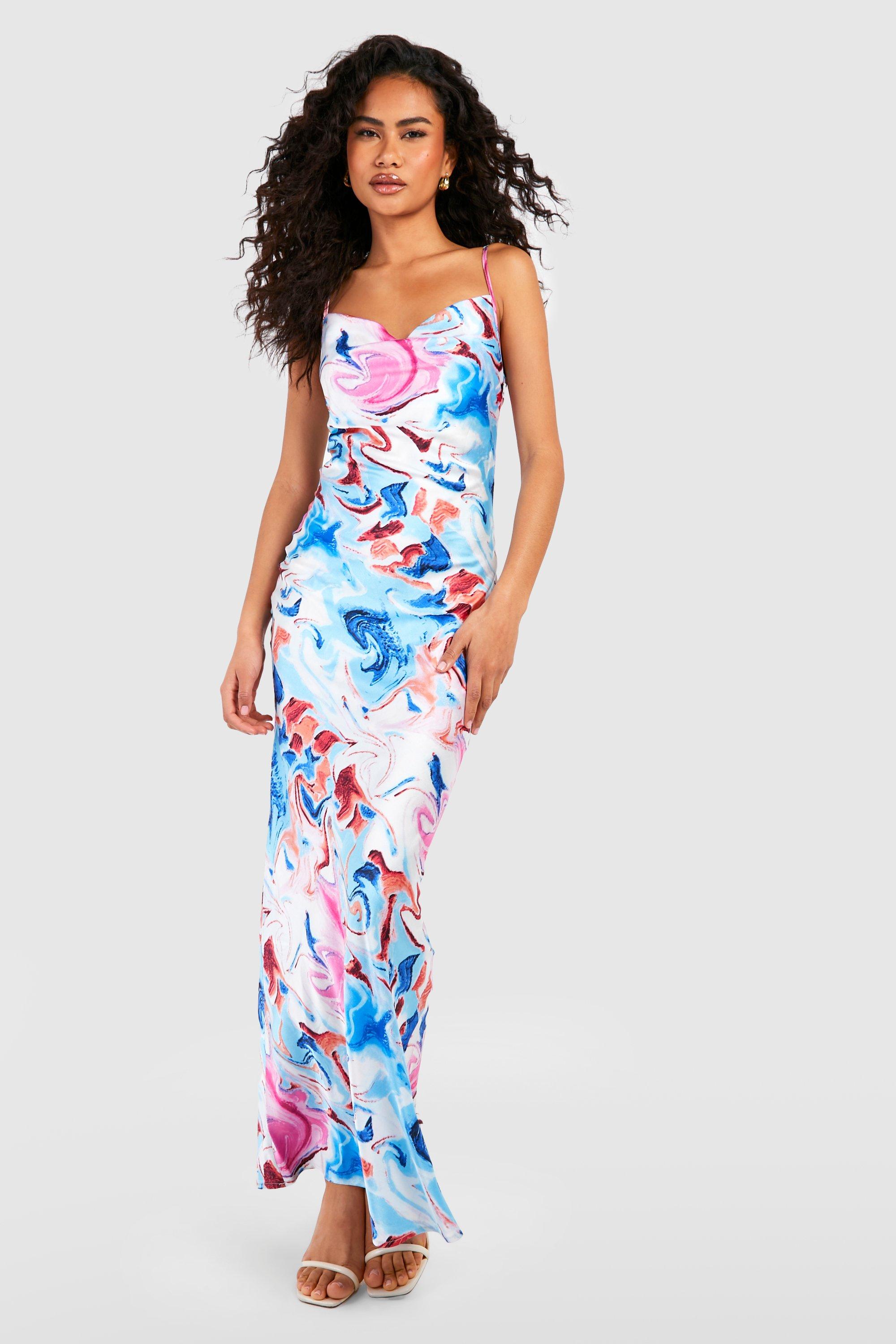 Marble Printed Strappy Maxi Dress