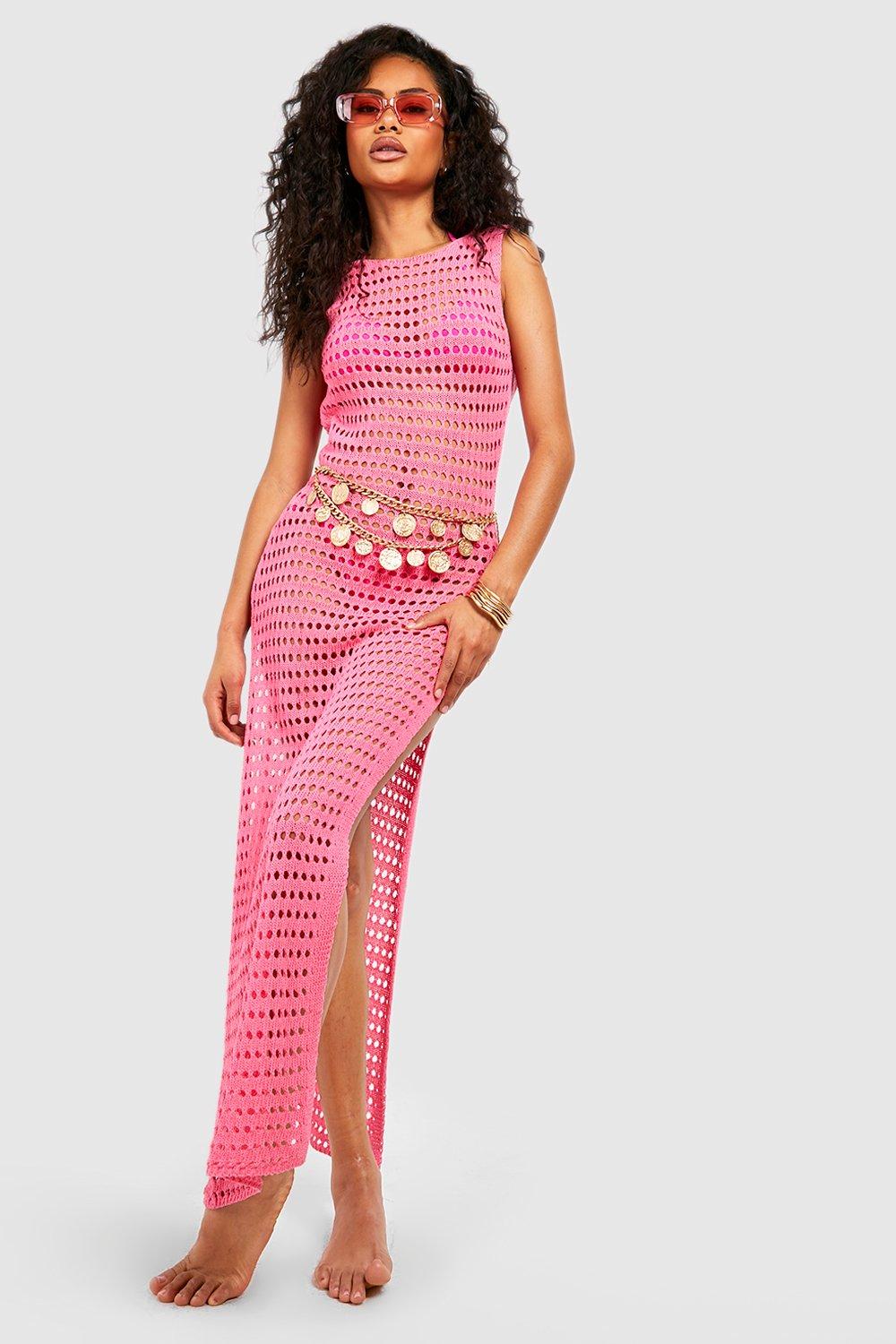 Crochet Knit Low Back Maxi Beach Dress