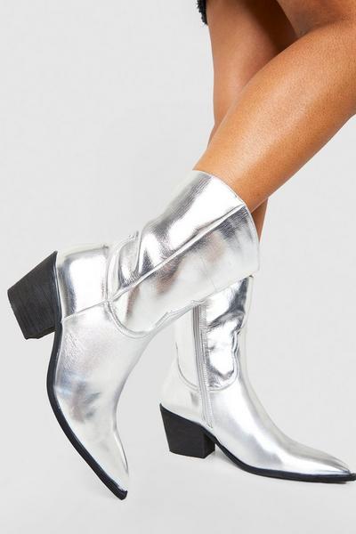 Wide Fit Metallic Western Ankle Cowboy Boots