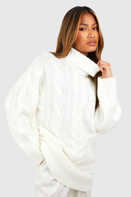 boohoo Chunky Cable Knit Roll Neck Oversized Jumper 1