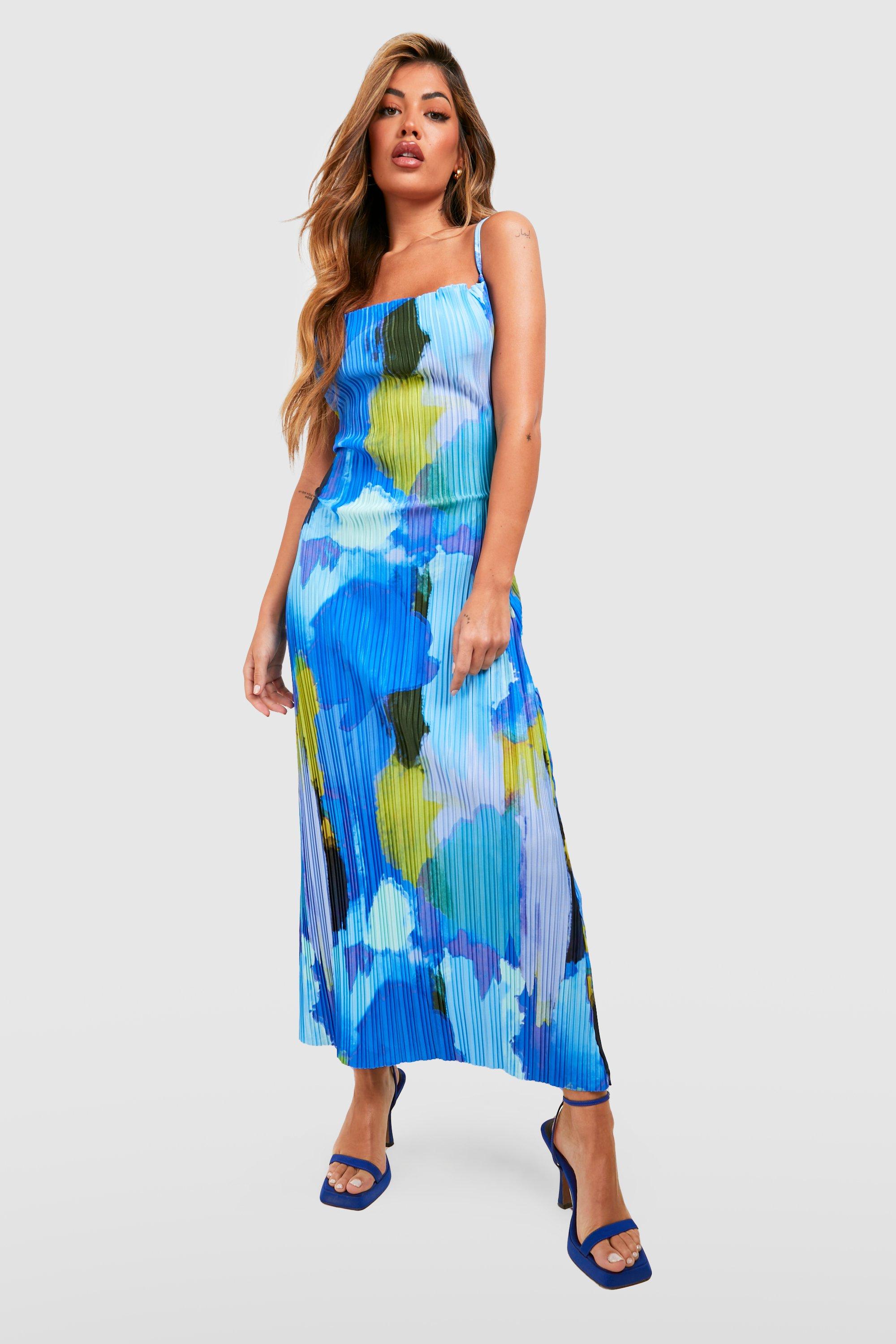 Abstract Plisse Midaxi Dress