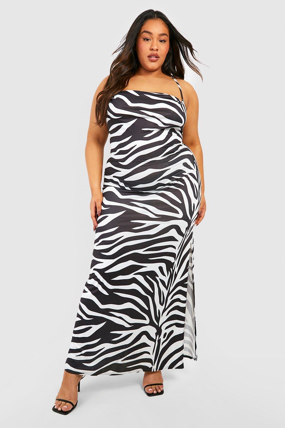 Plus Zebra Slinky Cowl Maxi Dress