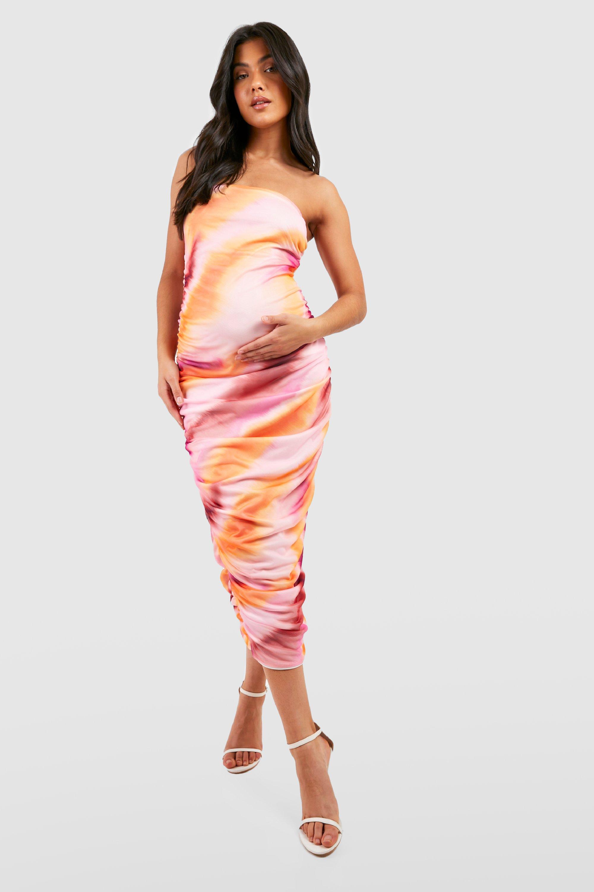 Maternity Bandeau Ruched Tie Dye Midaxi Dress