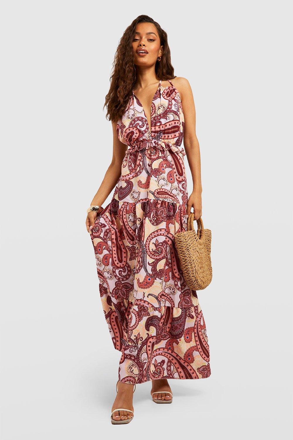 Printed Ruffle Strappy Maxi Dreses