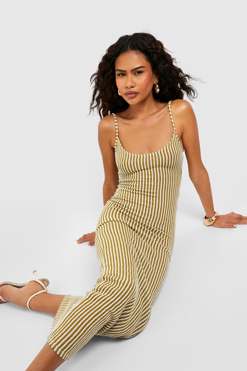Strappy Scoop Neck Stripe Knitted Maxi Dress