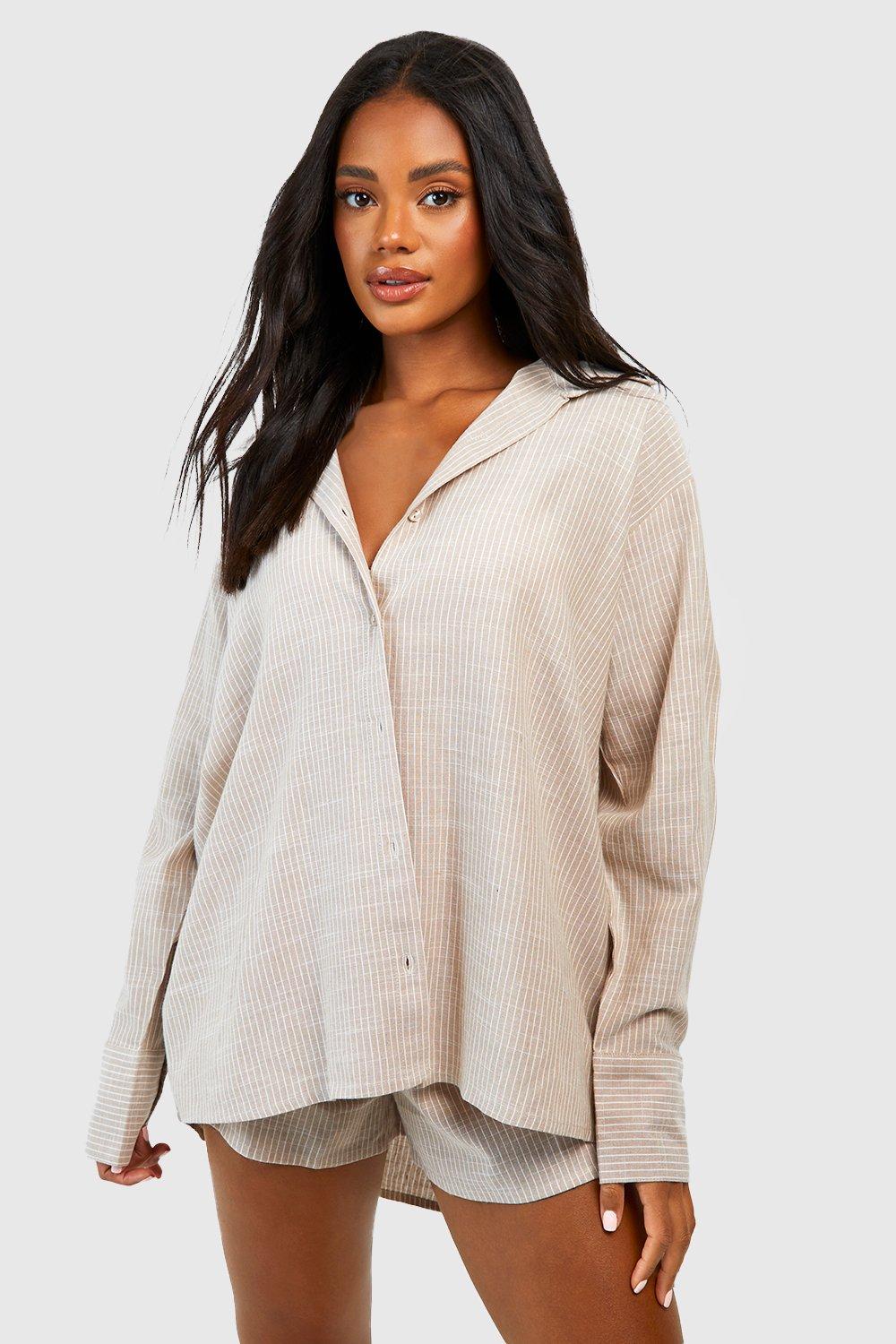 Cotton Tonal Pinstripe Oversized Pyjama Shirt