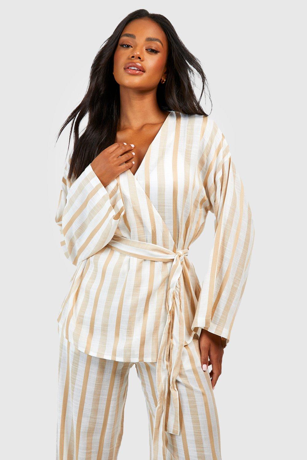 Linen Stripe Wrap Pyjama Shirt