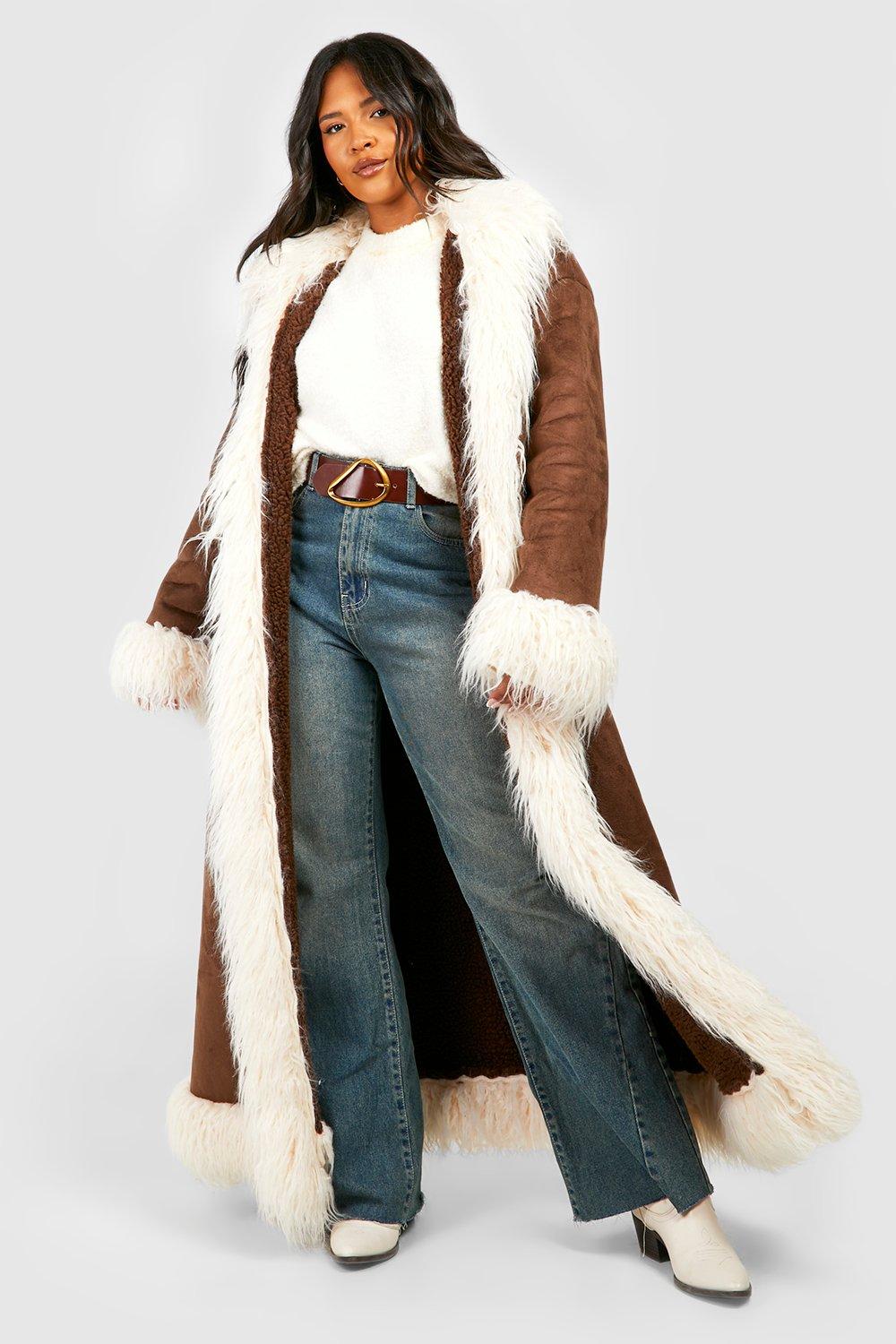 Faux Fur Trim Suedette Coat