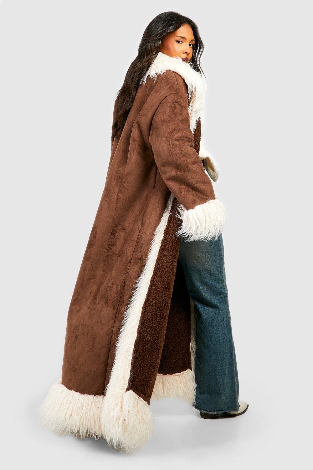 Faux Fur Trim Suedette Coat