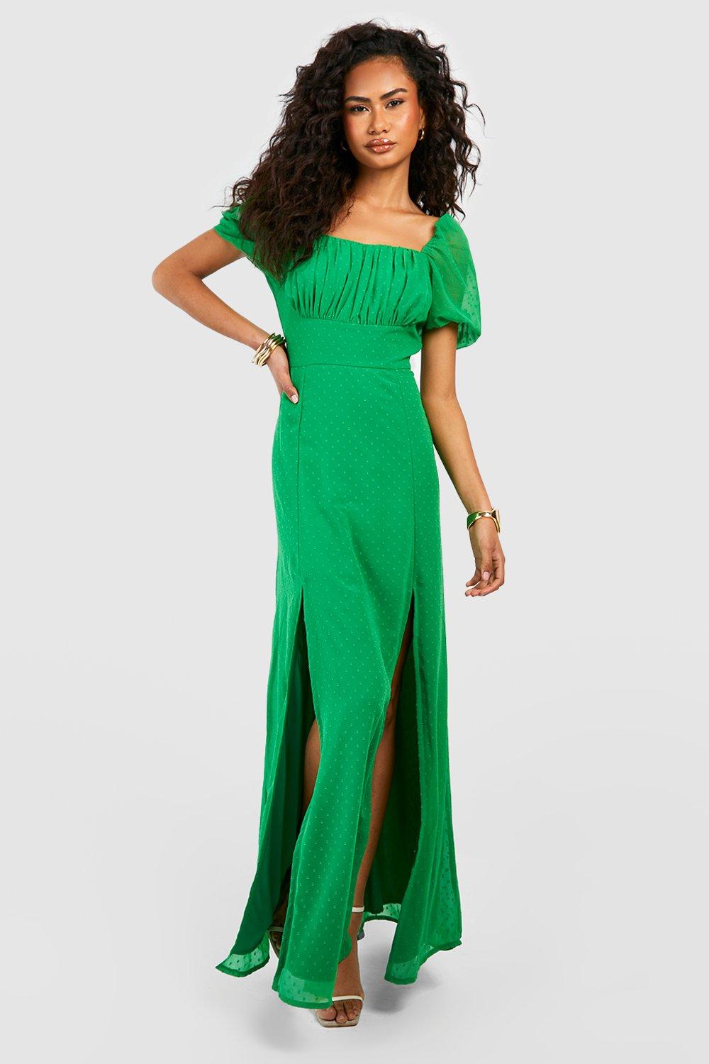 Dobby Rouched Bust Maxi Dress