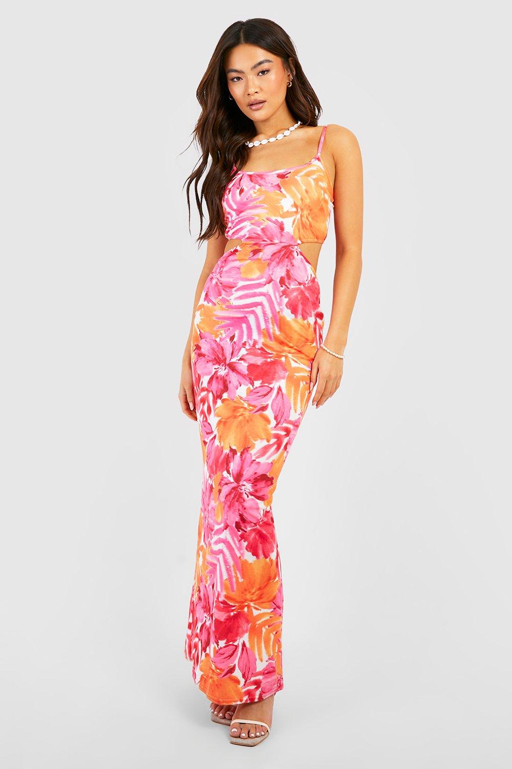 Floral Cut Out Strappy Maxi Dress