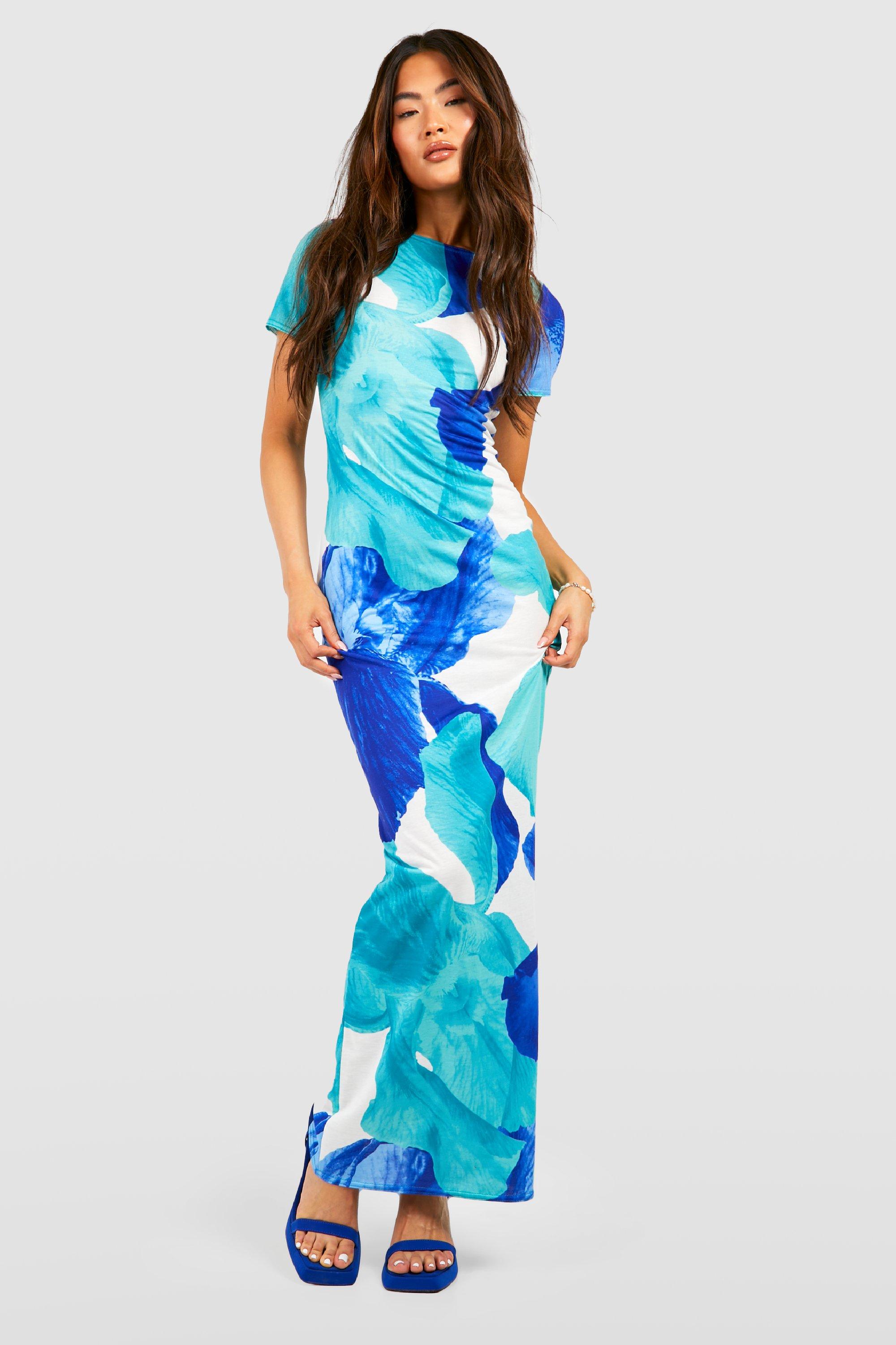 Abstract Short Sleeve Maxi Dress