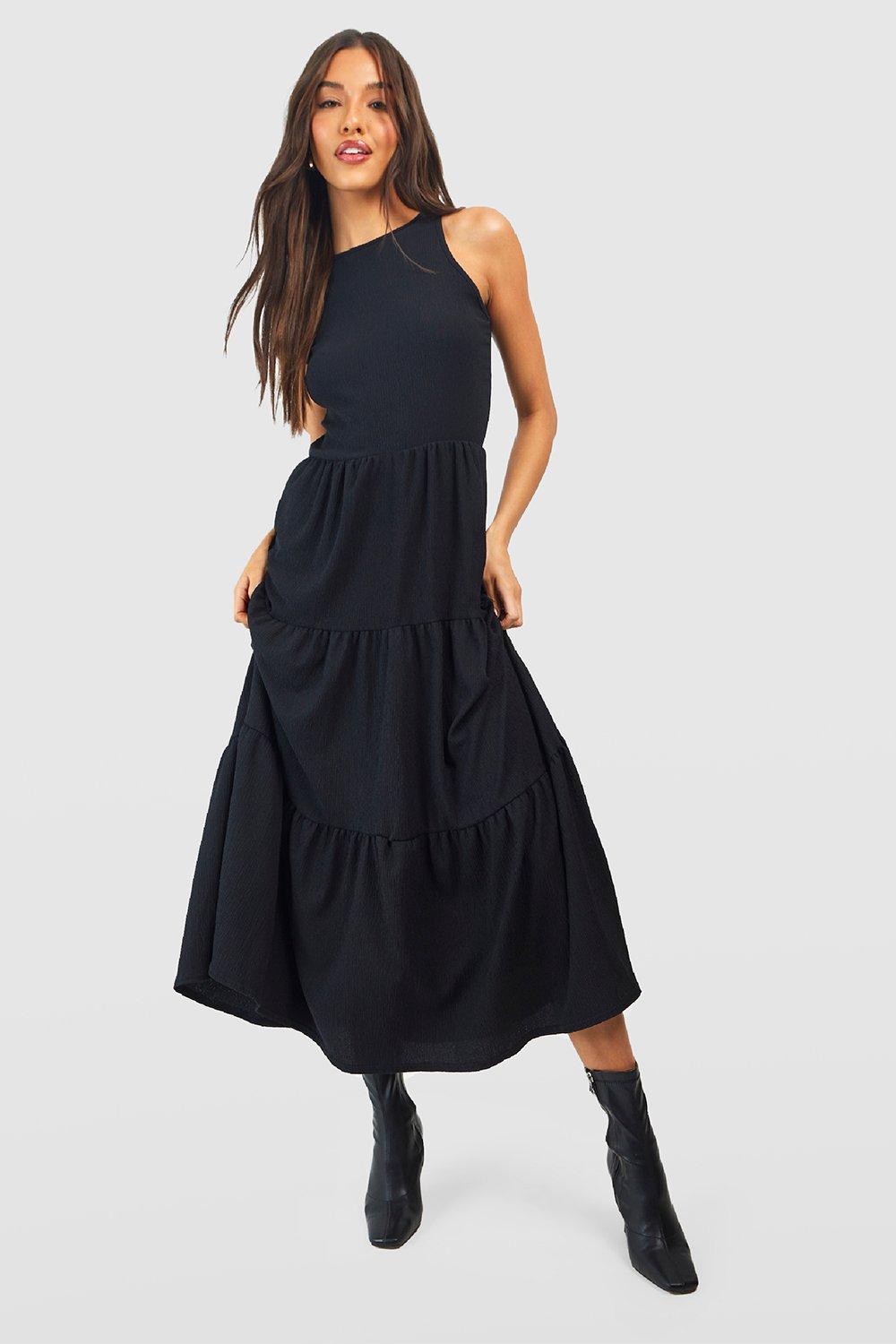 Textured Tiered Cut Out Smock Dress
