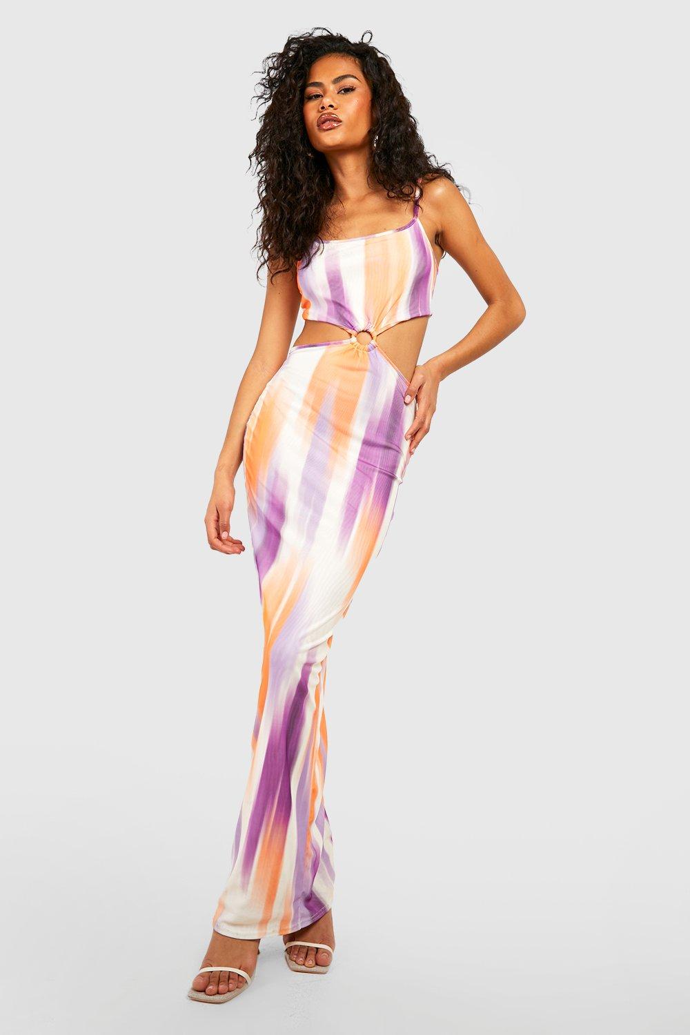 O Ring Cut Out Marble Mesh Maxi Dress
