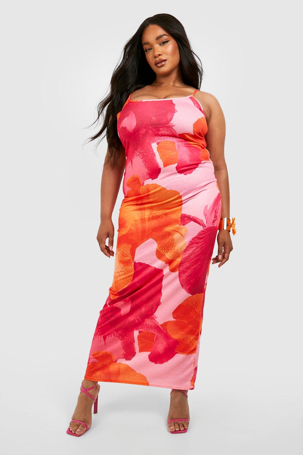 Plus Abstract Floral Scoop Neck Maxi Dress