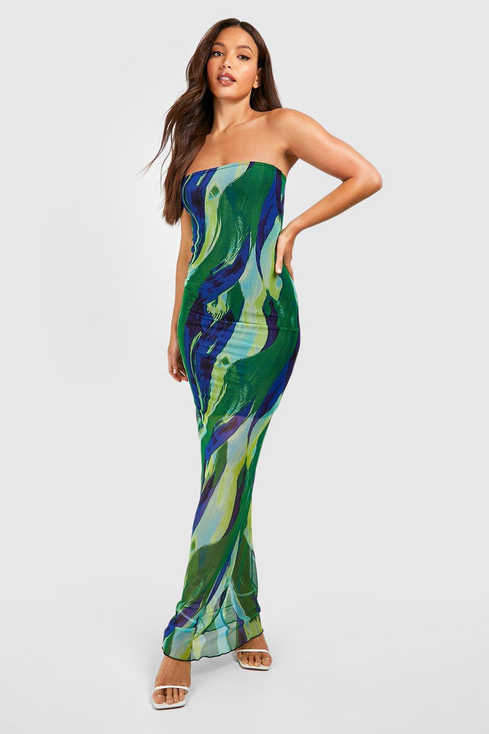 Tall Bright Abstract Print Bandeau Maxi Dress