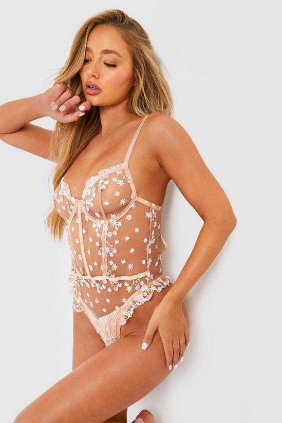 boohoo Floral Embroidery Ruffle Bodysuit 1