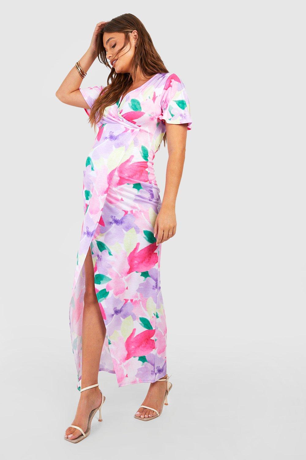 Maternity Floral Wrap Front Maxi Dress