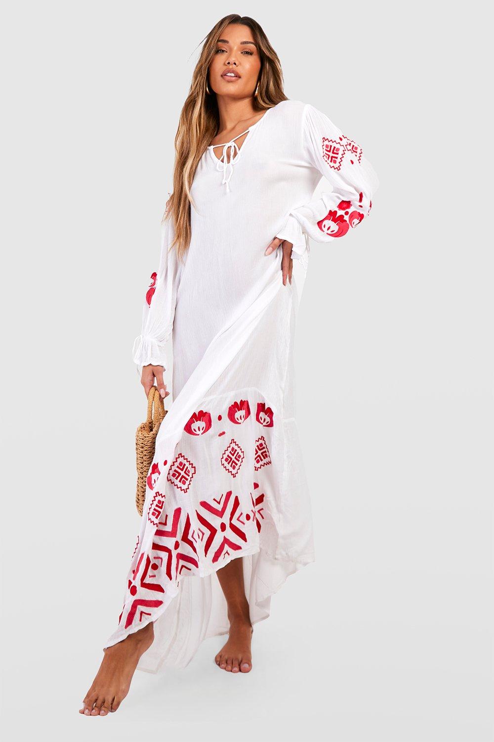 Plunge Front Embroidered Beach Maxi Dress