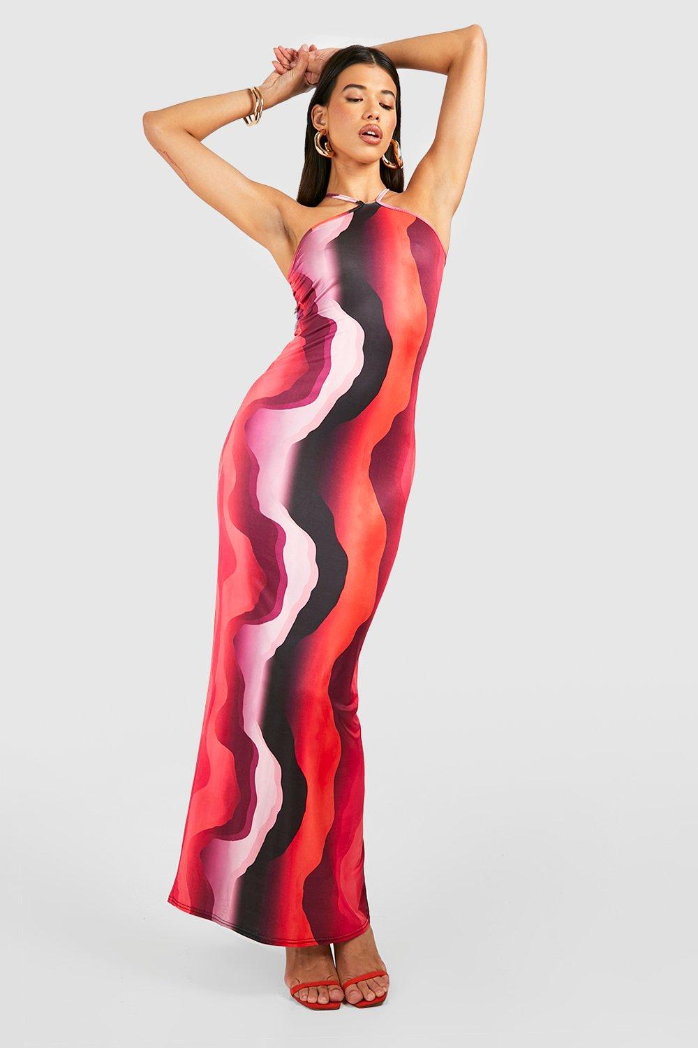Tall Blurred Stripe Halter Maxi Dress