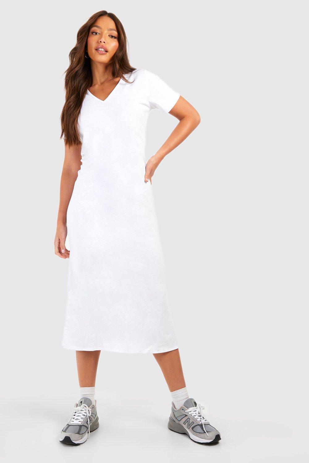 Tall V Neck Cotton T-shirt Midaxi Dress