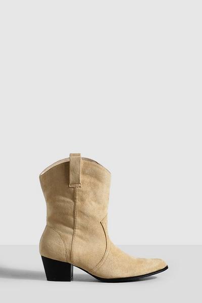 Wide Fit Basic Tab Detail Western Cowboy Ankle Boots