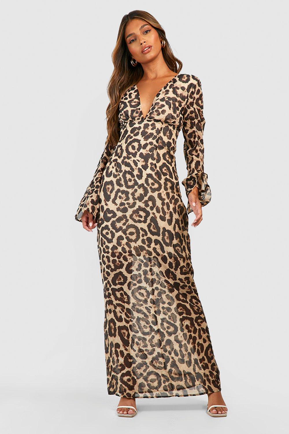Leopard Print Chiffon Maxi Dress