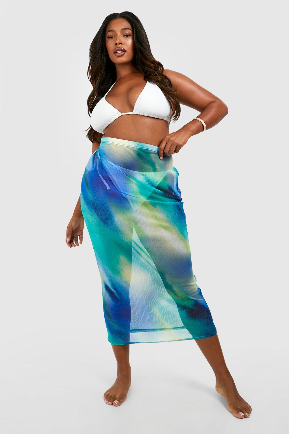 Plus Marble Print Mesh Beach Midaxi Skirt