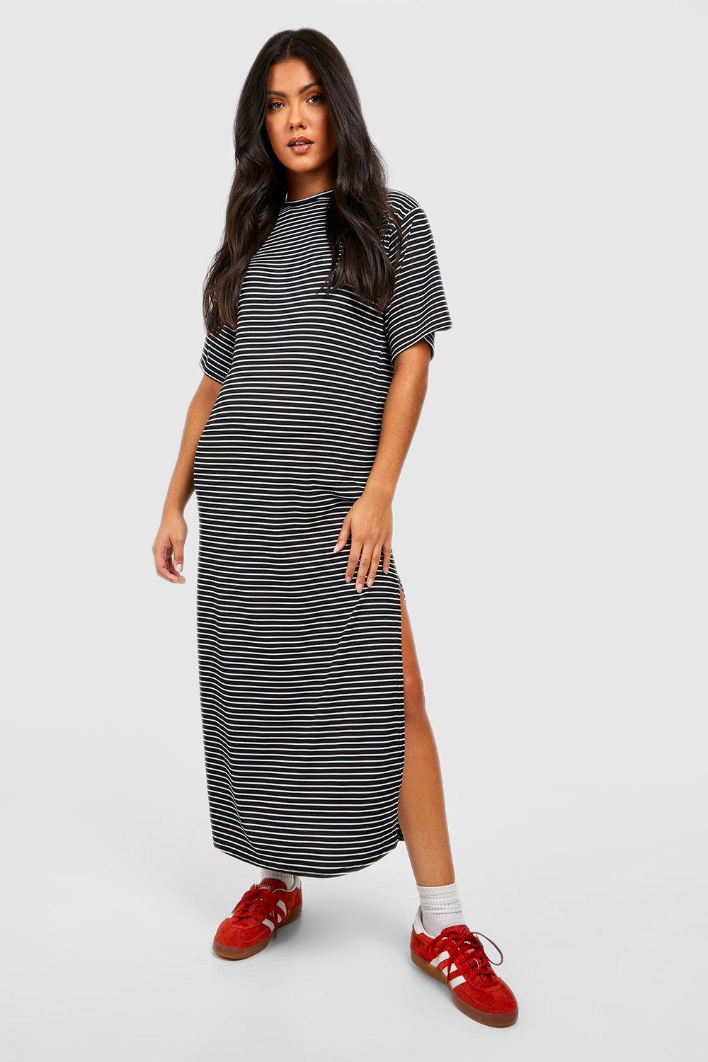 Maternity Stripe T-shirt Midaxi Dress