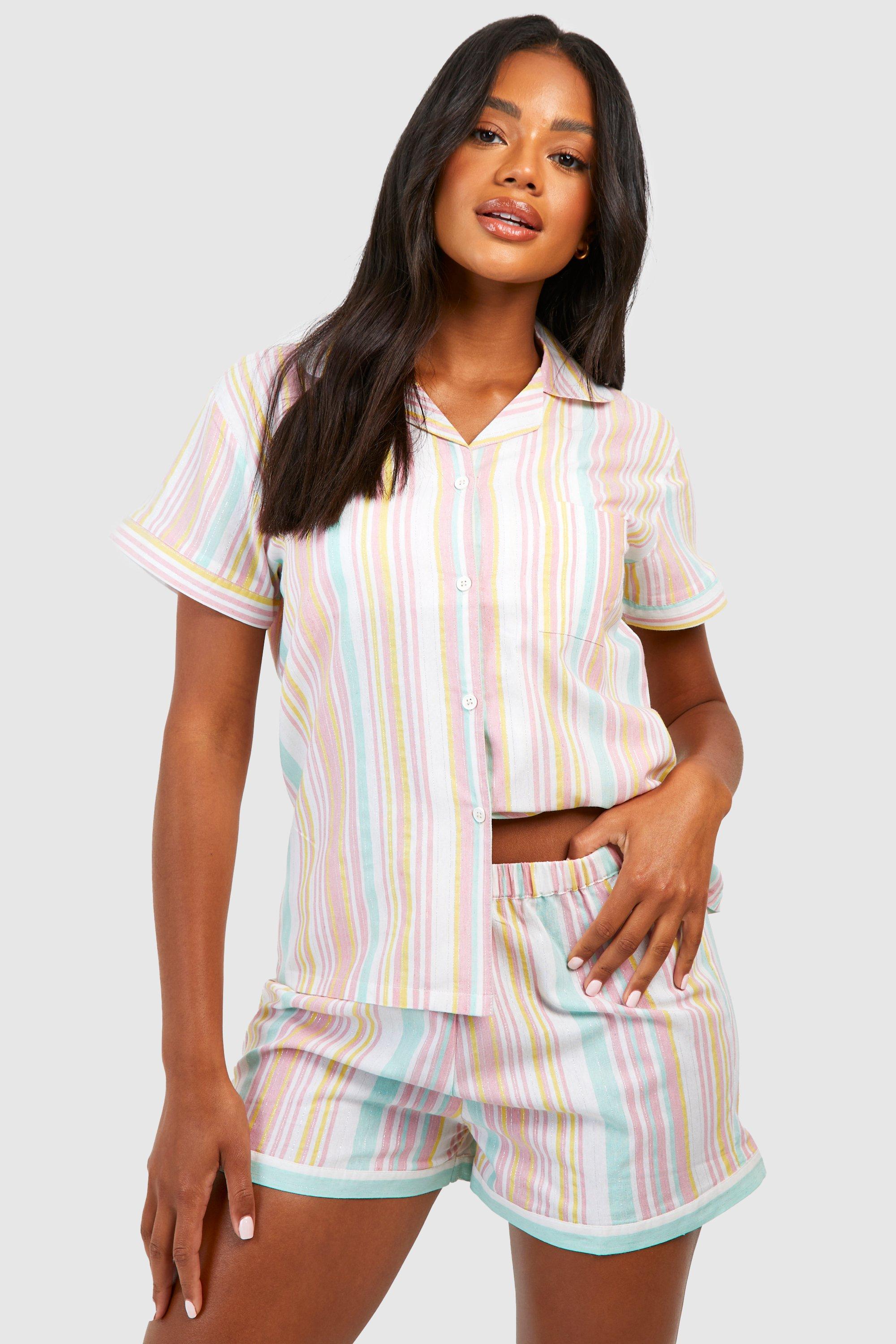 Cotton Stripe Pyjama Shirt & Short Set