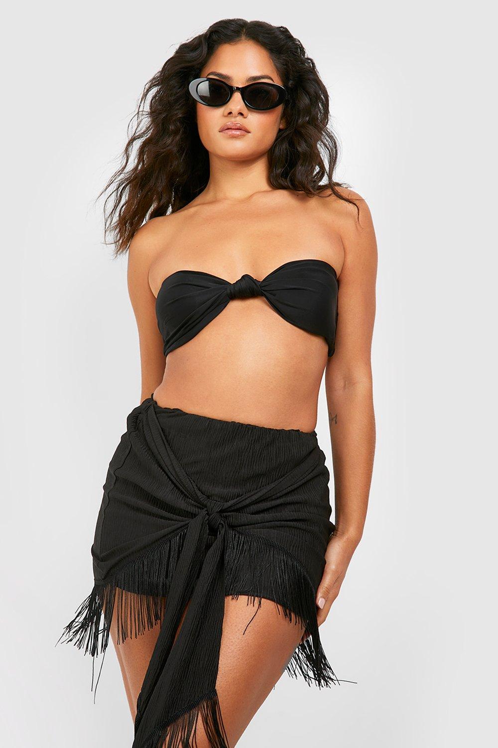Tassel Hem Textured Beach Mini Skirt
