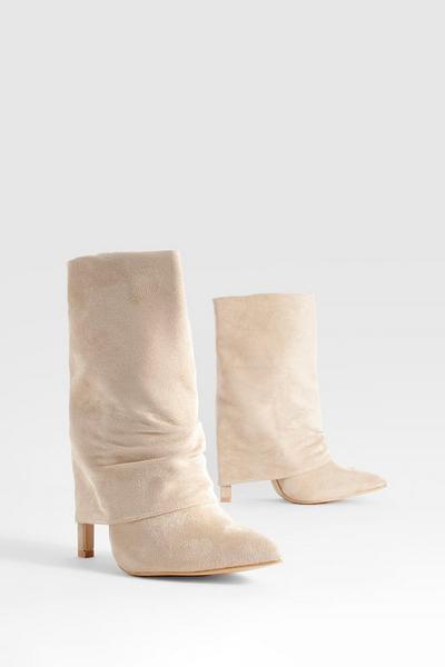 Wide Fit Calf High Fold Over Stiletto Pointed Boots
