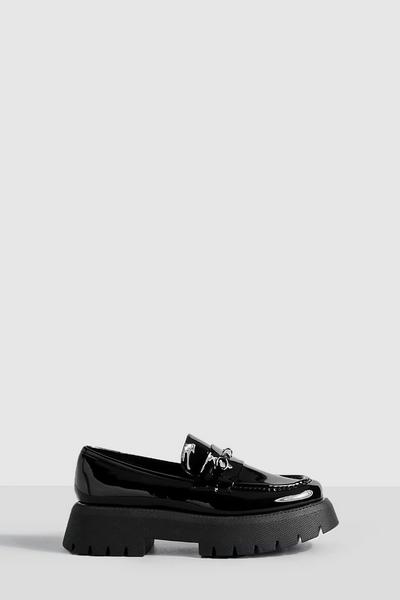 Wide Fit Platform Chunky Sole T Bar Loafers