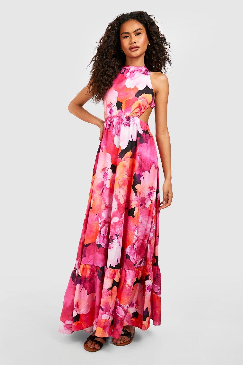 Abstract Floral Cross Back Maxi Dress