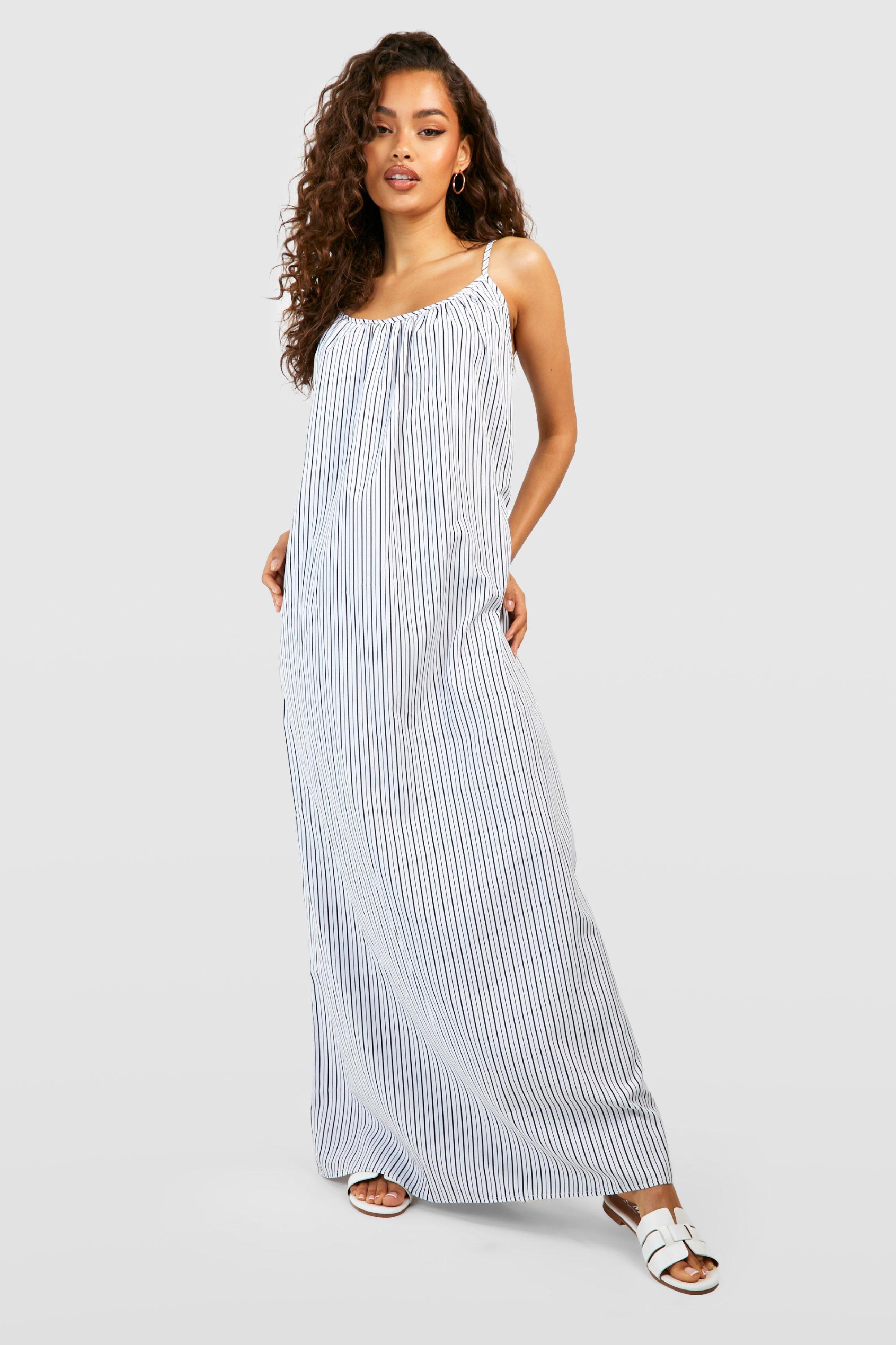 Stripe Cotton Strappy Maxi Dress