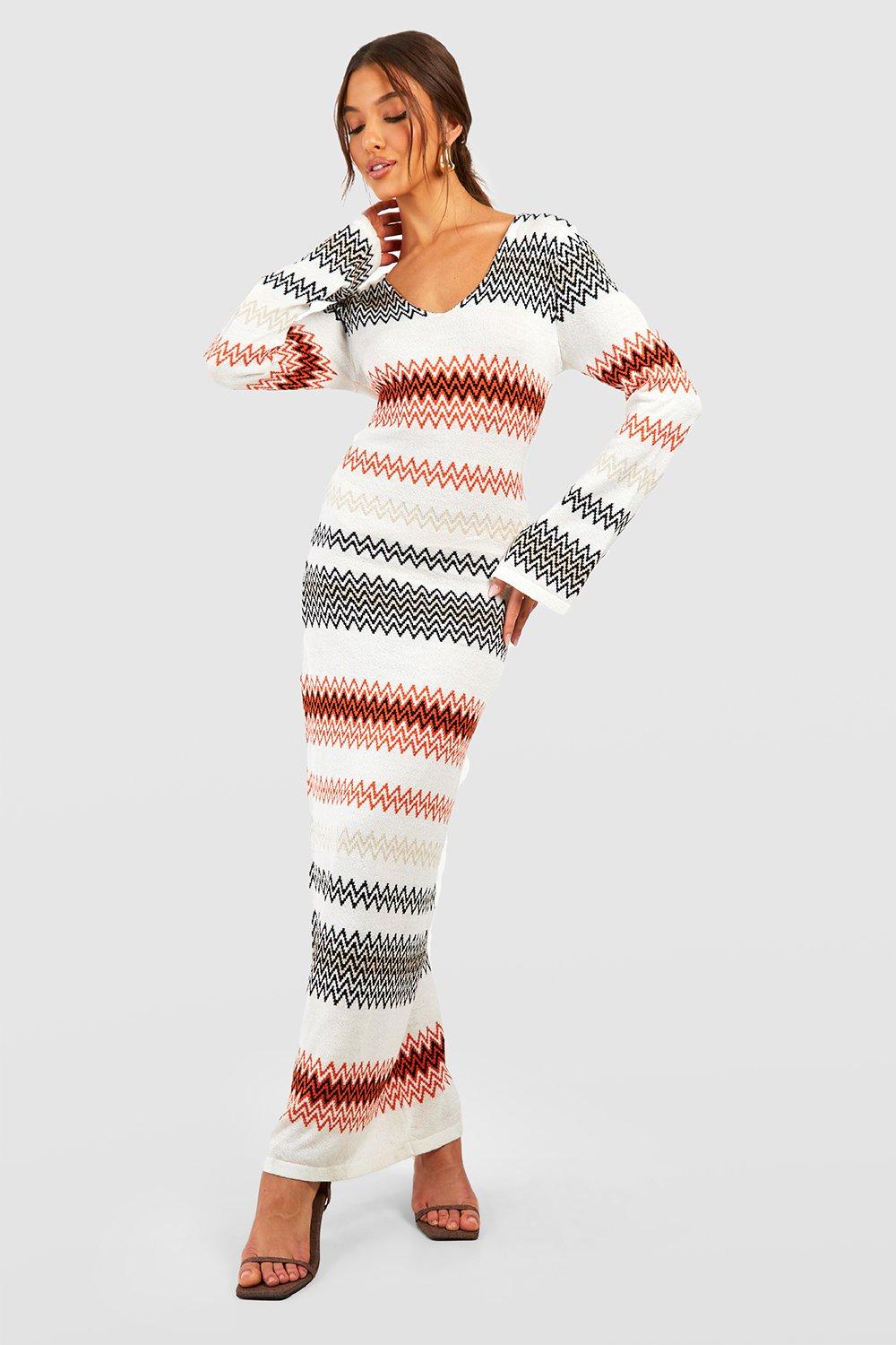 Zig Zag Fine Gauge Floaty Knitted Maxi Dress