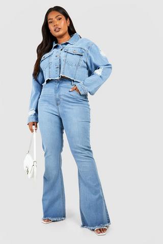 Plus Size High Waisted Denim Flare Jeans