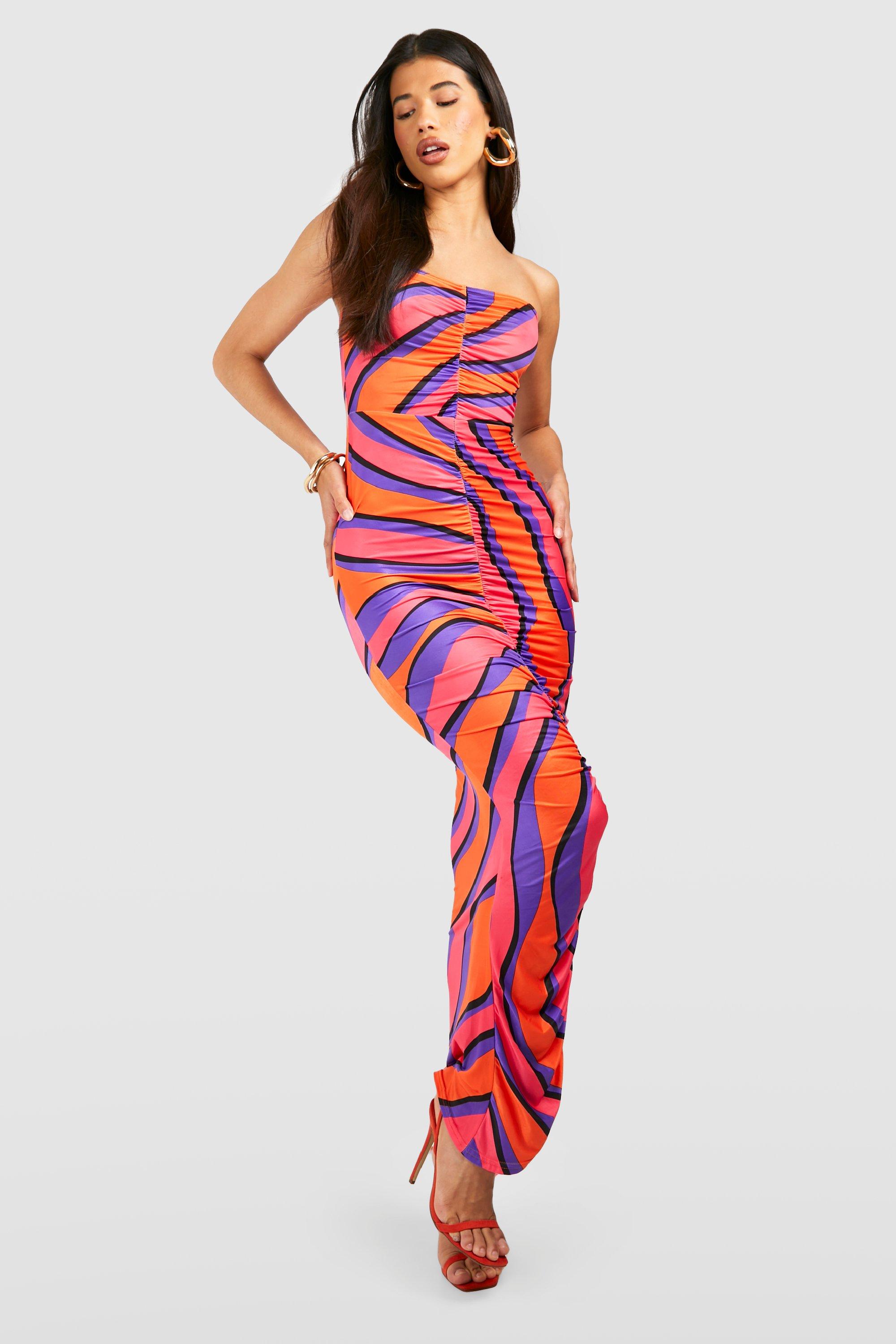 Tall Bright Abstract Ripple Ruched Midaxi Dress