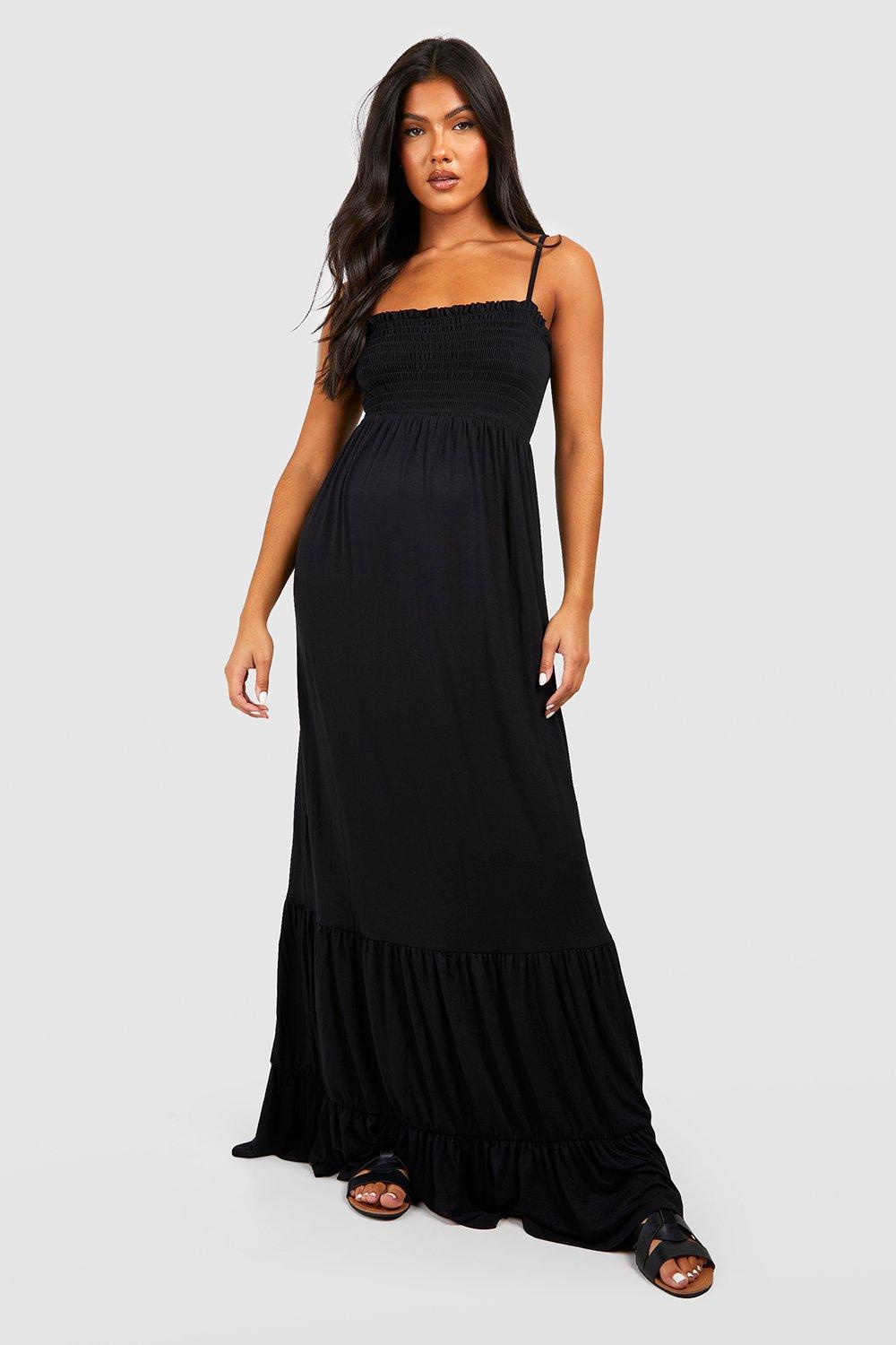 Maternity Shirred Strappy Tiered Maxi Dress