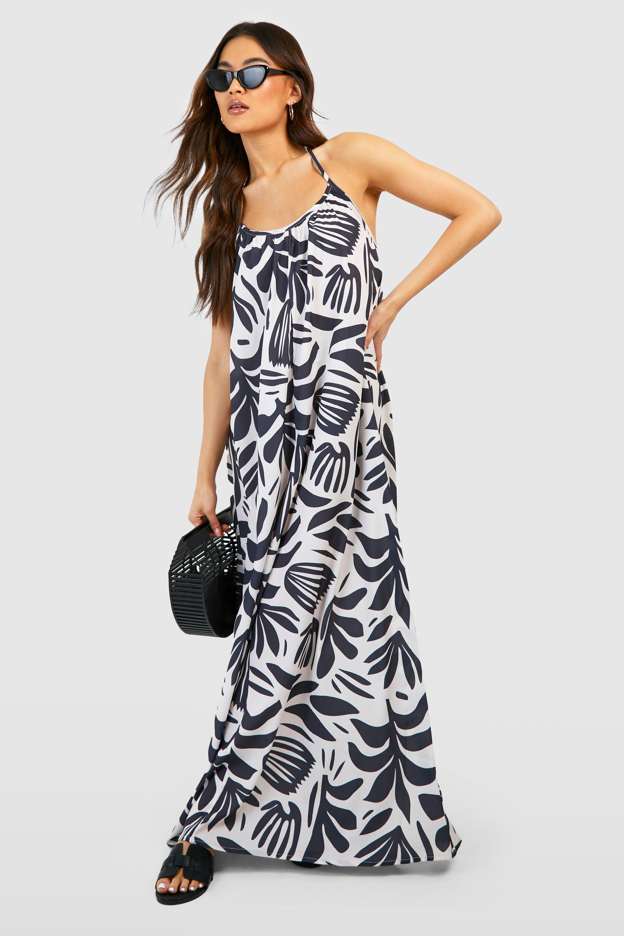 Abstract Printed Trapeze Maxi Dress