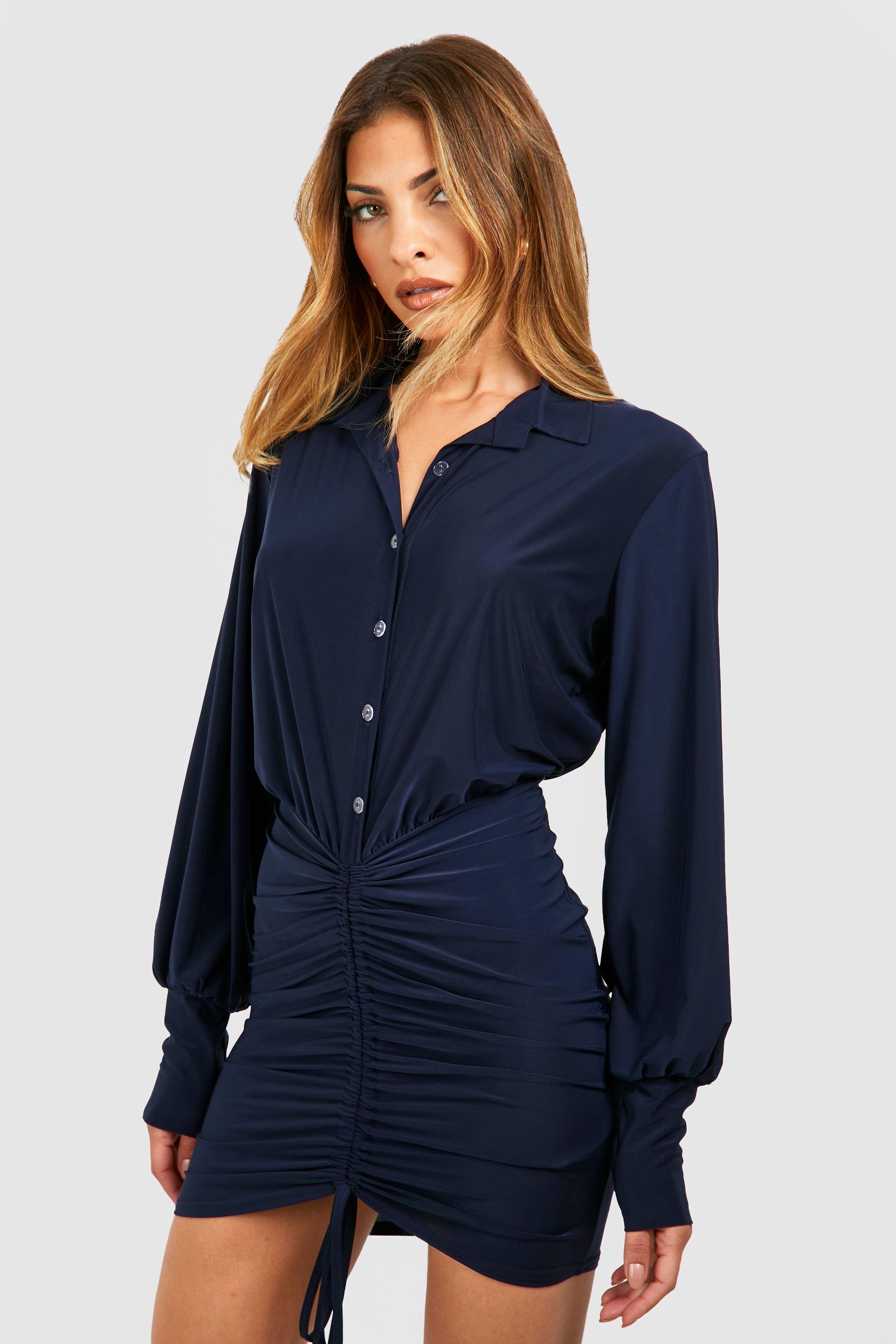 Slinky Rouched Shirt Dress